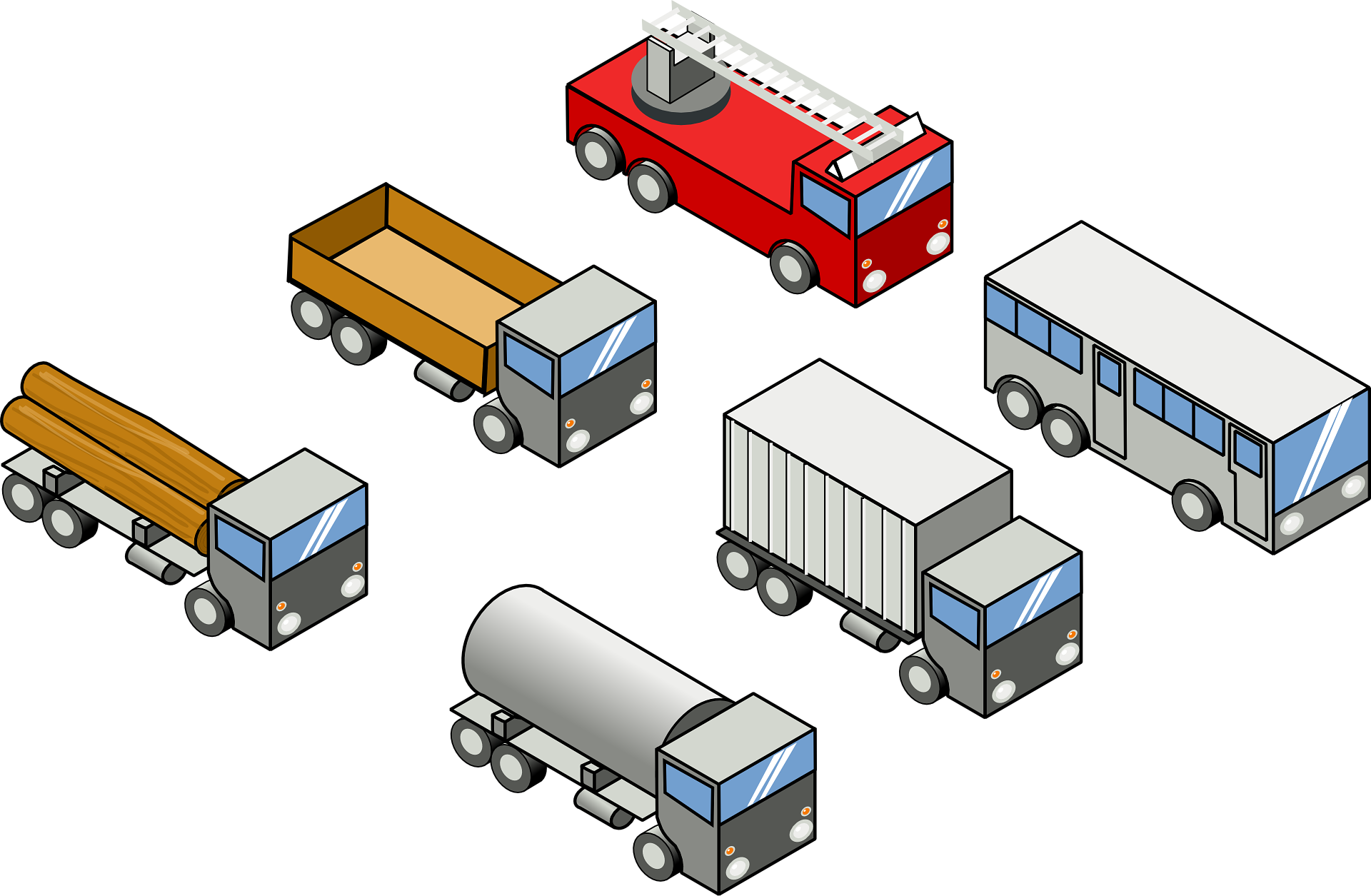 bus, trucks, trailers, taxis